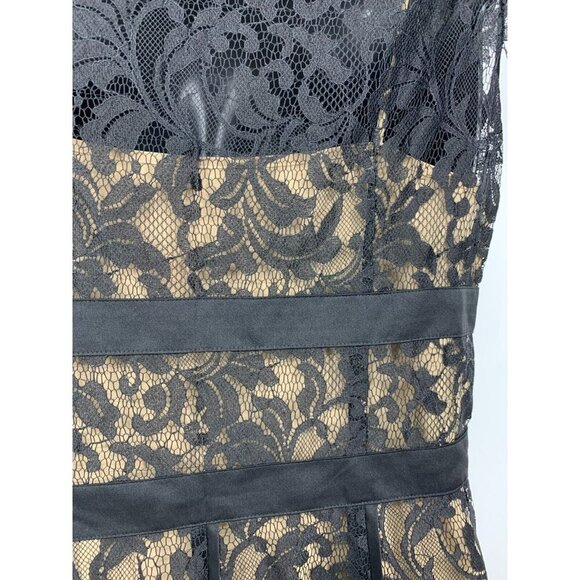 Ann Taylor Loft Dress Size 2 Tan Black Lined Lace Floral Empire Cocktail Career - Picture 5 of 8